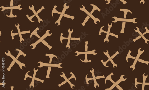 Vector seamless pattern of hammer and key