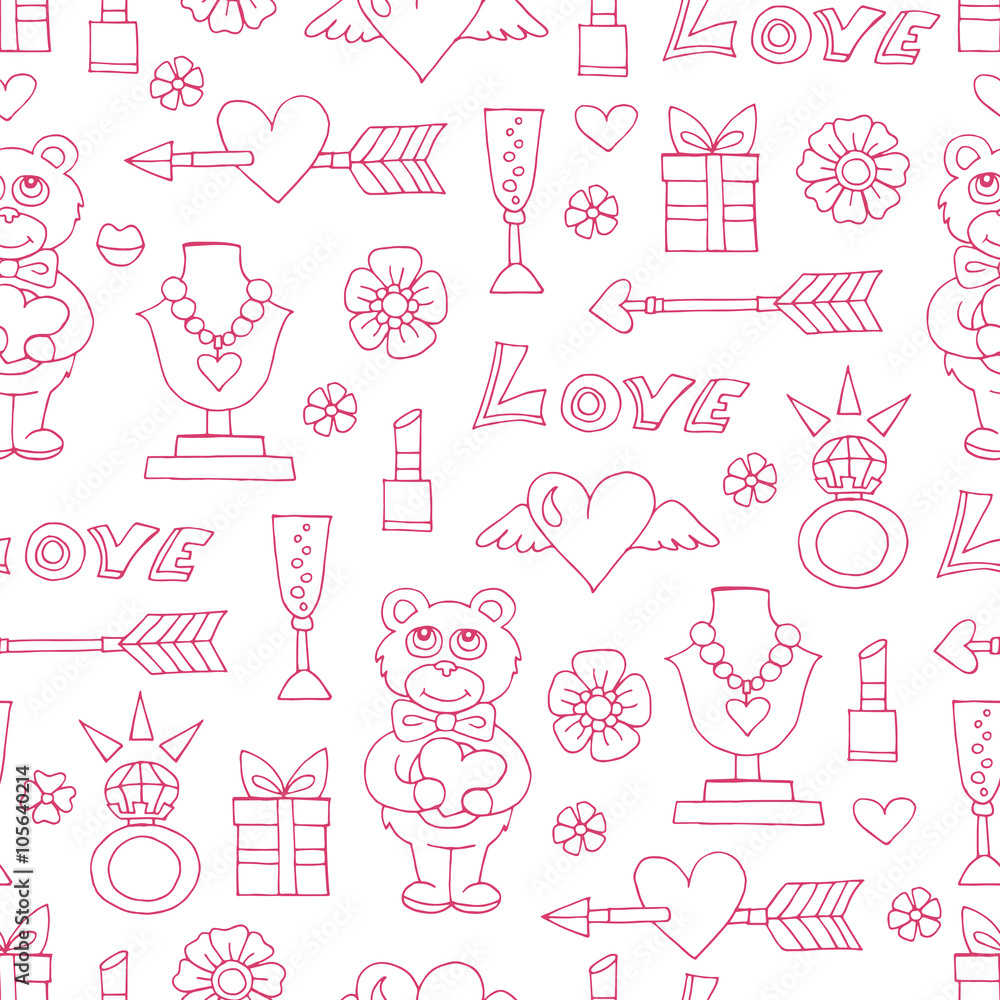 Vector seamless pattern with hand drawn symbols of love on white Vector seamless pattern with hand drawn symbols of love on white
