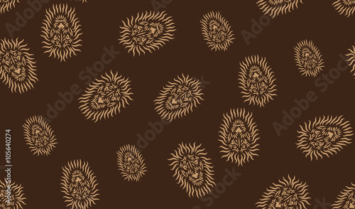 Vector seamless background of a head of a lion. Chaotic heads of a lion