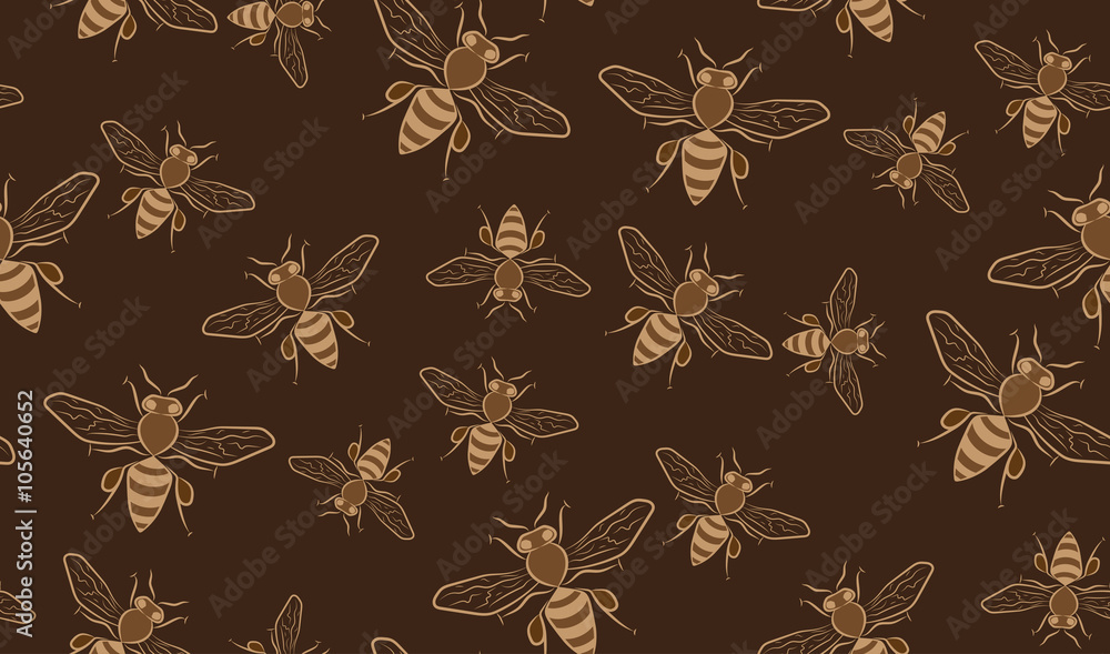 Vector seamless background of bees. Chaotic bees Vector seamless background of bees. Chaotic bees
