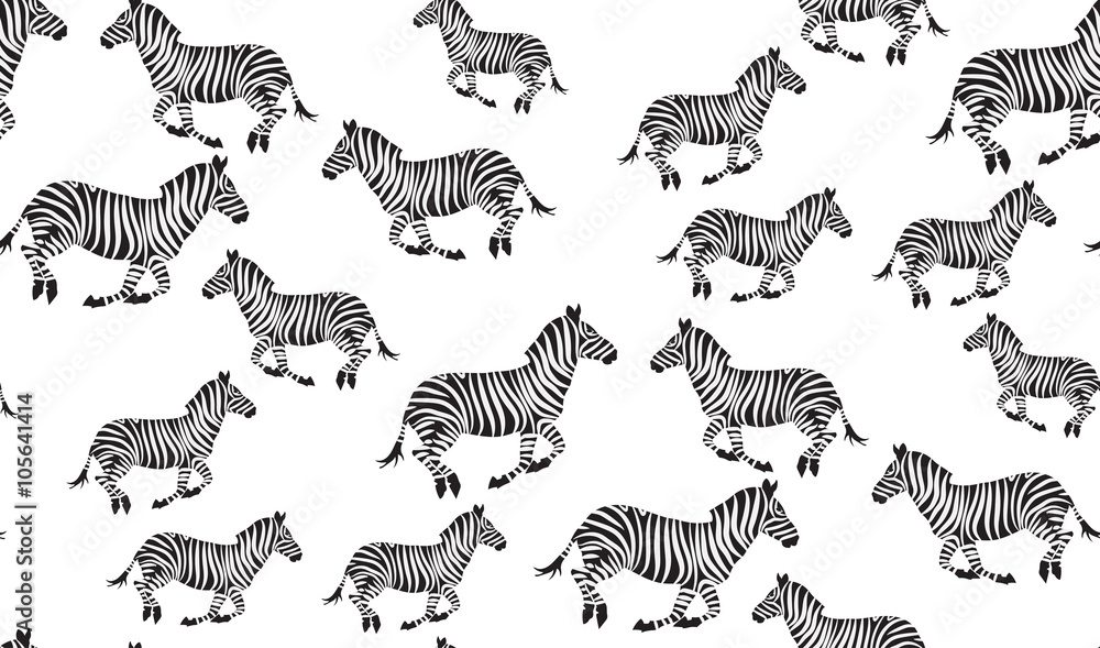 Vector seamless pattern of zebras. Chaotic galloping zebras Vector seamless pattern of zebras. Chaotic galloping zebras