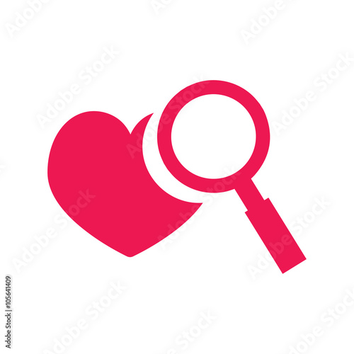pink simple icon of favorite website - heart and magnifier