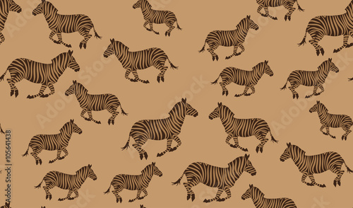 Canvas Print Vector seamless pattern of zebras. Chaotic galloping zebras