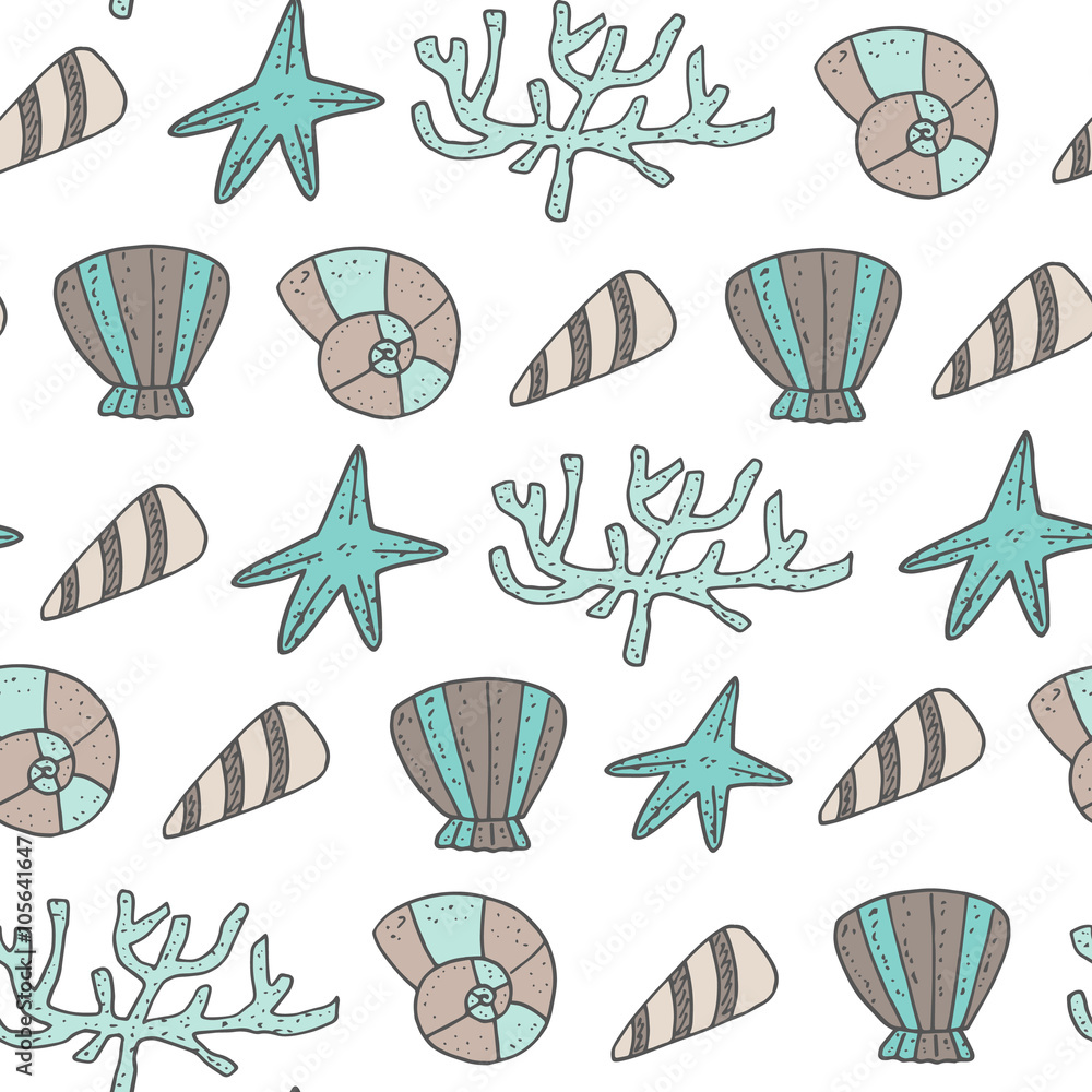 Cute doodle sea seamless pattern 