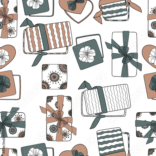 Giftbox with ribbon decoration design seamless texture pattern