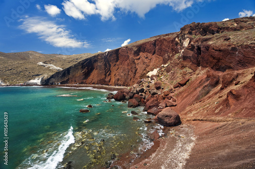 Greece. Cyclades Islands - Santorini (Thira). Red Beach - one of the most famous beaches of island known for unique color of the sand and surrounding cliffs © WitR