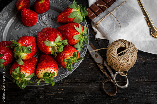 Delicious strawberry dessert with chocolate photo