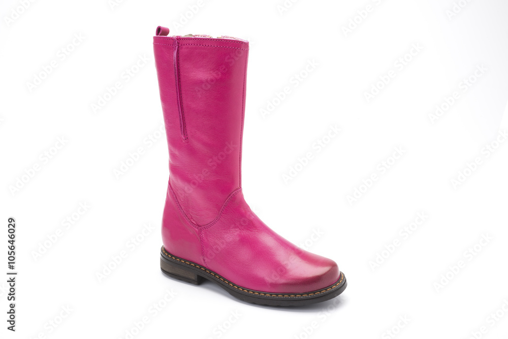 Pink Leather boot childrens shoe on a white background Pink Leather boot childrens shoe on a white background