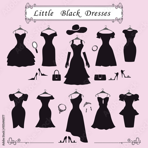 Silhouette of little black party dresses.Fashion