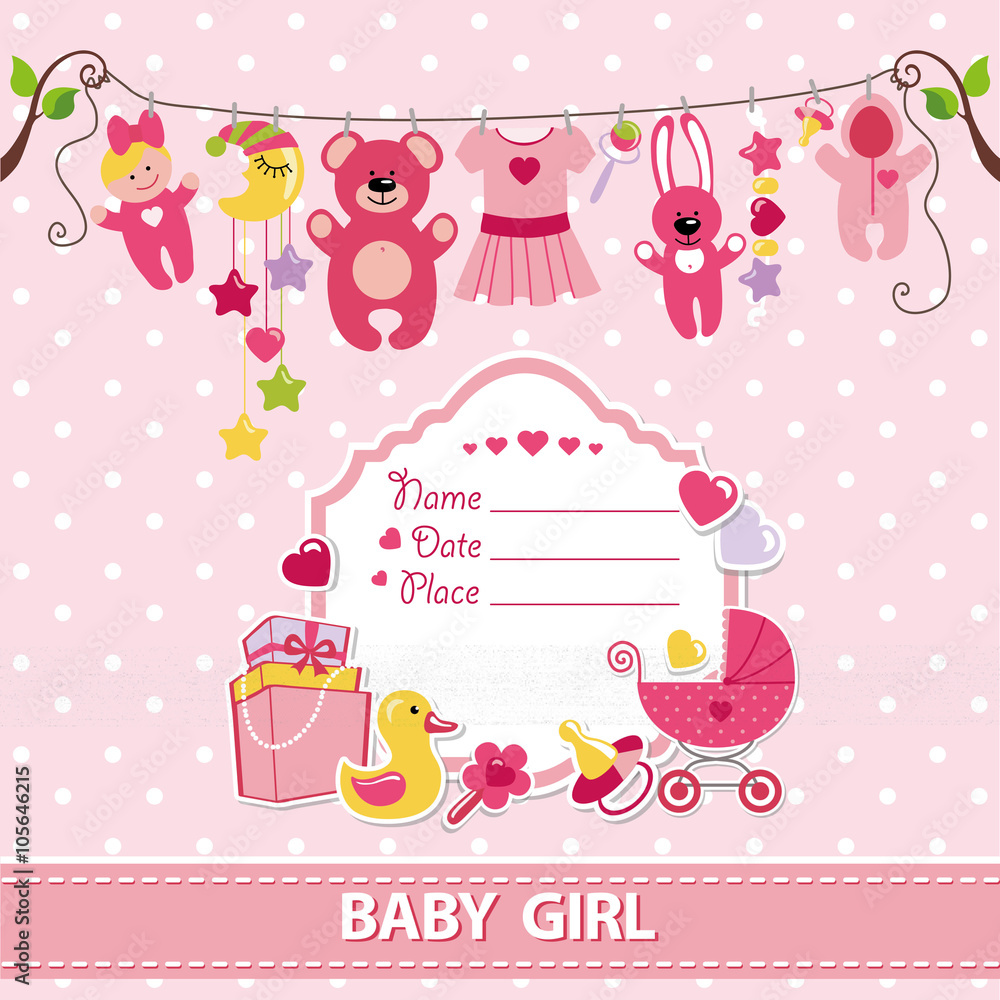 New born baby girl card shower invitation template