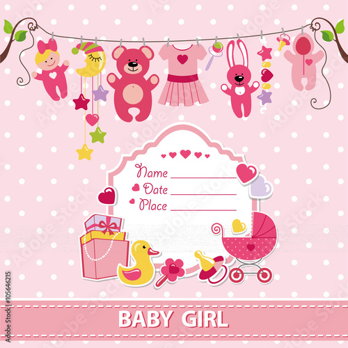New born baby girl card shower invitation template