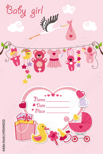 New born baby girl card shower invitation