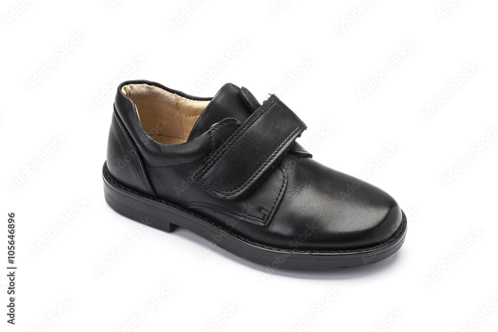 Boys black school shoe on a white background Boys black school shoe on a white background
