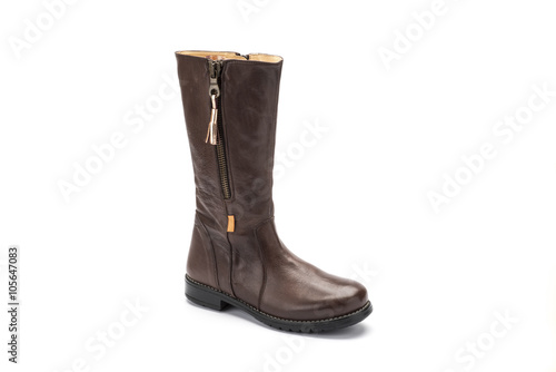 brown childrens leather zipped boot on a white background