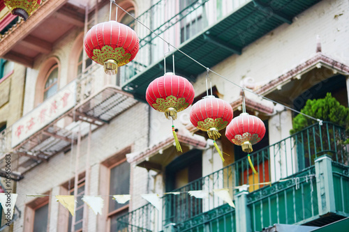 Beautiful red Chinese lanterns in Chinatown of San Francisco