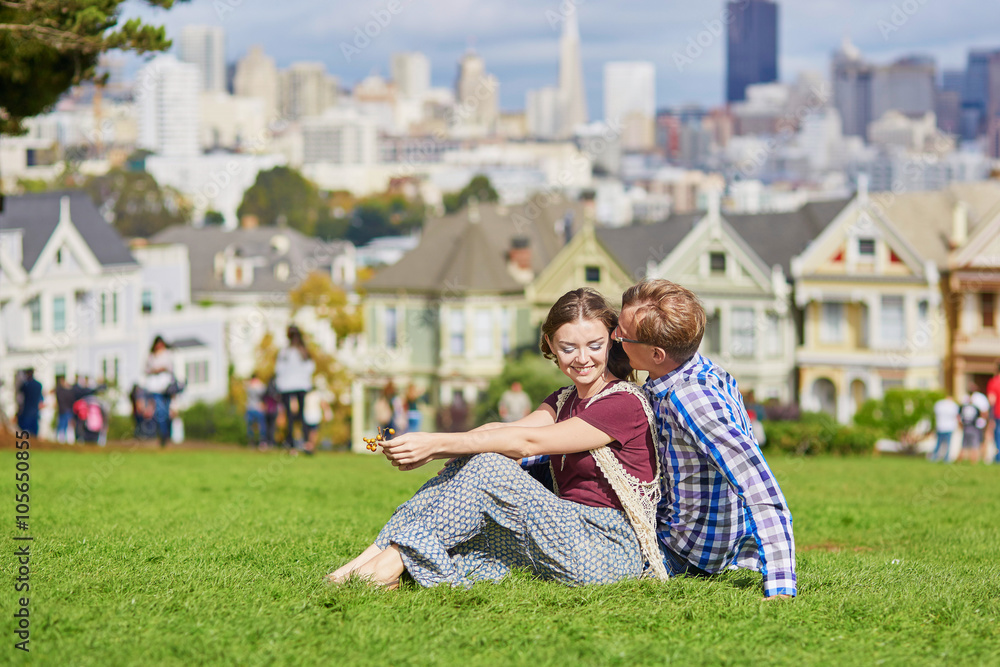 Romantic loving couple having a date in San Francisco Romantic loving couple having a date in San Francisco