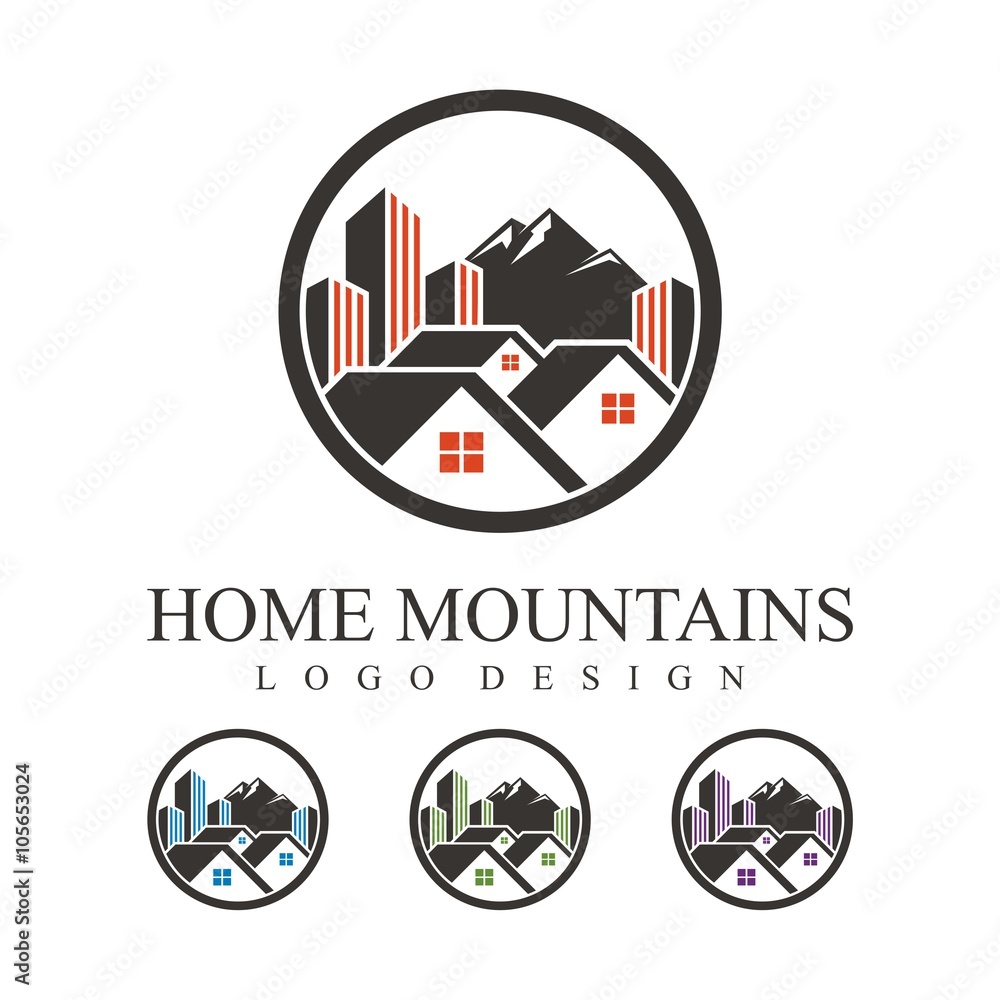 Real Estate Logo, Home, Tower, Mountain, Circle Design Logo