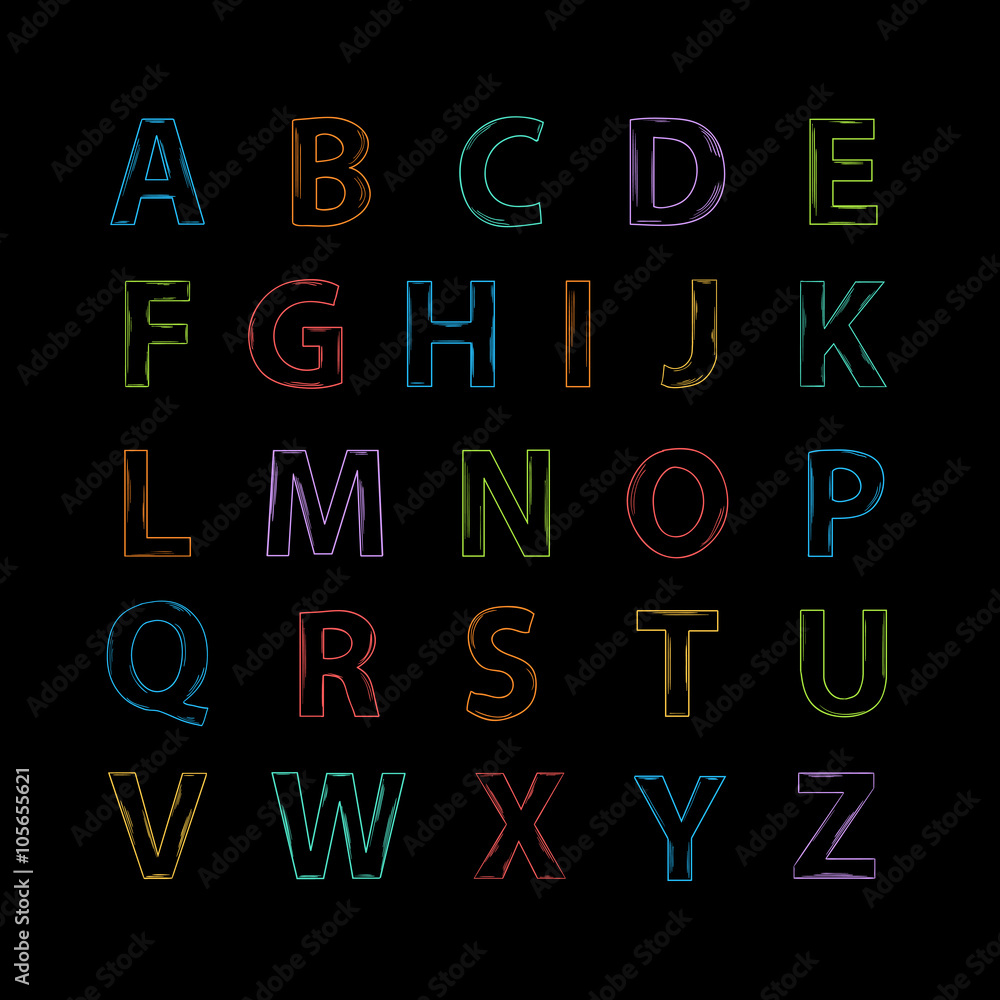 Vector abstract Neon alphabet .Alphabet vector .Vector alphabet.Vector Alphabet isolated.Vector Alphabet neon style.Vector Neon Alphabet.Vector font isolated on  background.Vector Type neon hand drawn