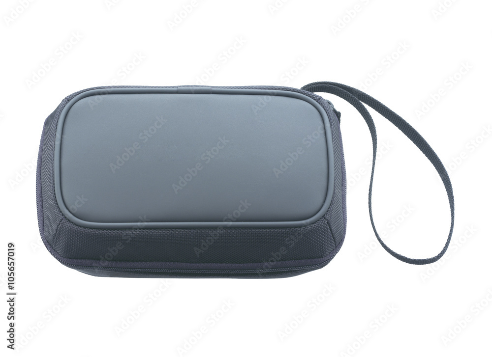 Compact camera bag isolated on white background.
Compact camera bag isolated on white background.