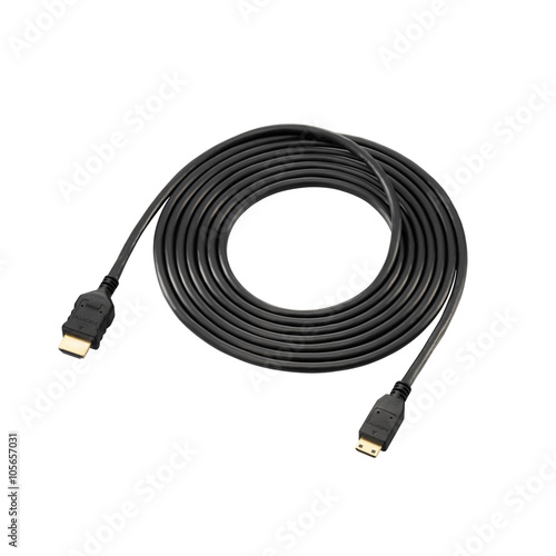 HDMI cable in spiral shape, isolated on white background.
