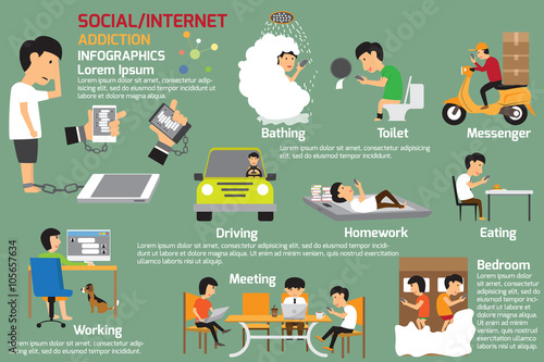 Social or internet addiction infographics. vector illustration.