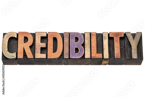 credibility word in wood type photo