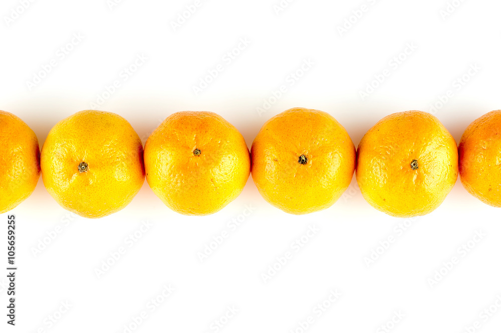 Line of oranges isolated on white with copyspace Line of oranges isolated on white with copyspace