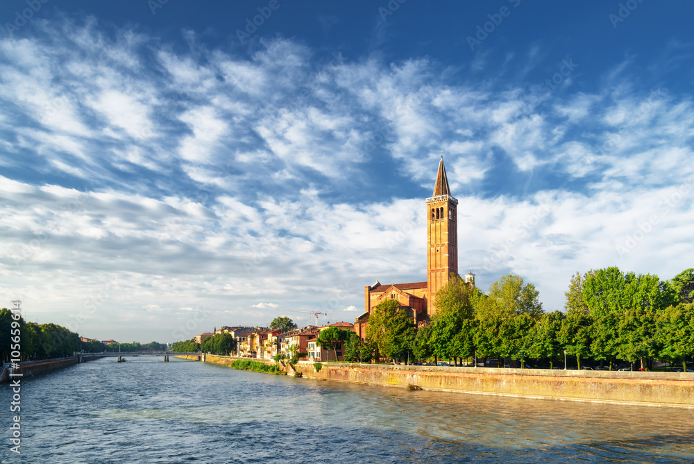 View of the Adige River and the Santa Anastasia church, Verona