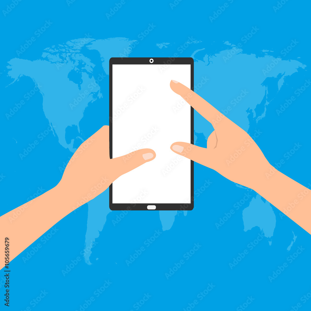 Human hand holding a tablet smartphone with point and touching. Human hand holding a tablet smartphone with point and touching.