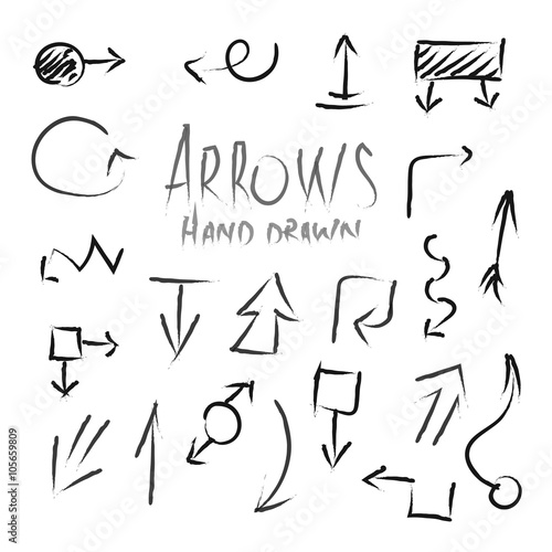 Arrows Hand Drawn Ink Imitation Set Isolated