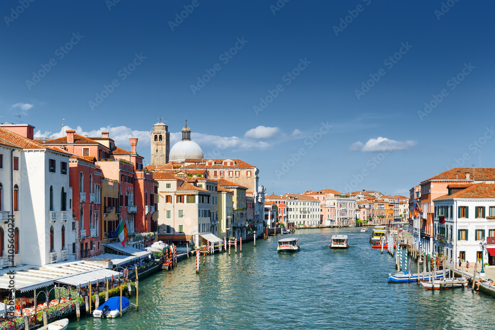 View of the Grand Canal and colorful medieval houses, Venice