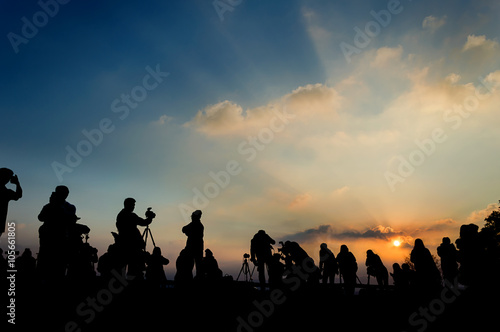 Shadow People taking photos about landscape outdoor and Sunrise