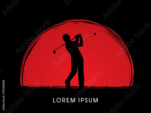 Man swinging golf, Golf players, Club, on sunrise background, graphic vector