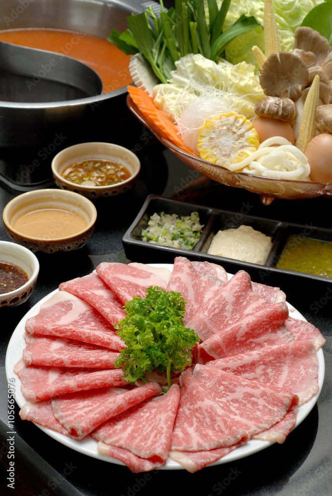 Sukiyaki Fresh Beef pork slices, Vegetable, Dinner Set