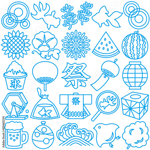 日本の夏 夏祭り 線イラスト Stock Vector Adobe Stock