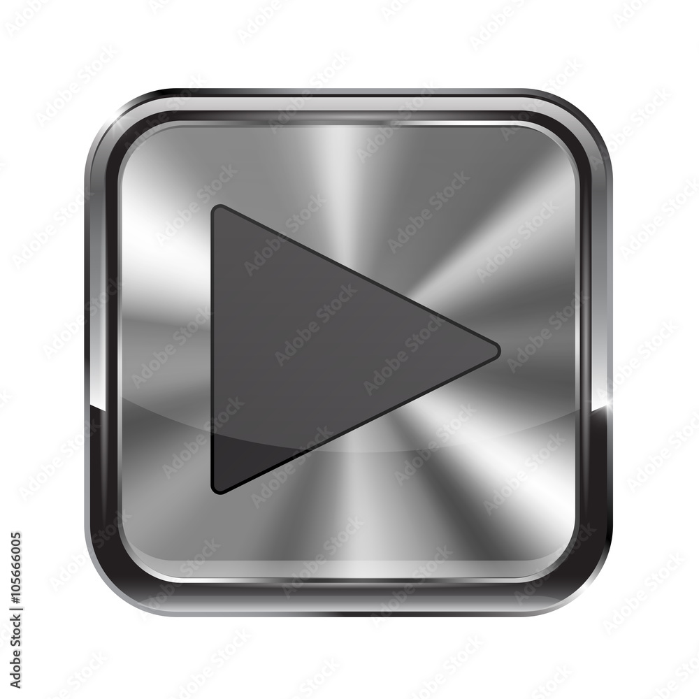 Metal button. With chrome frame. Play icon Metal button. With chrome frame. Play icon
