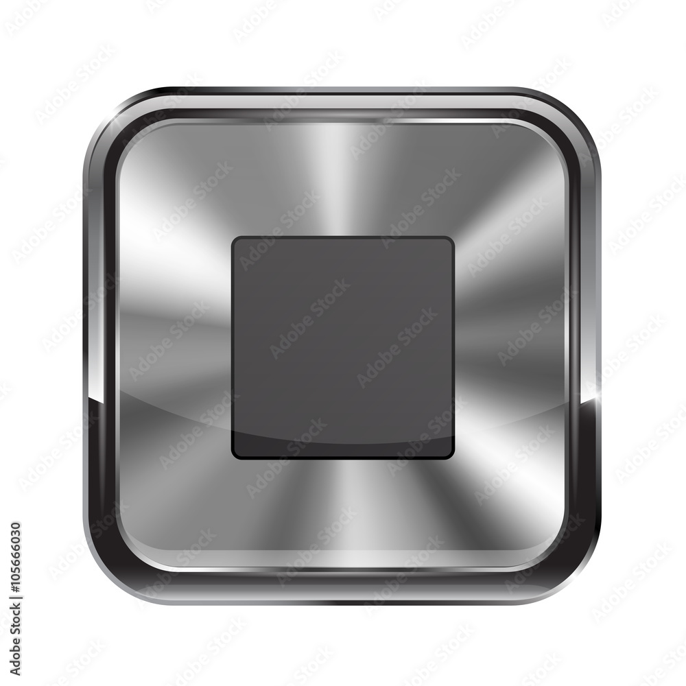 Metal button. With chrome frame. Stop icon Metal button. With chrome frame. Stop icon