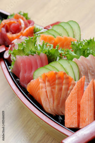 Set of fresh Fish sashimi, salmon and tuna