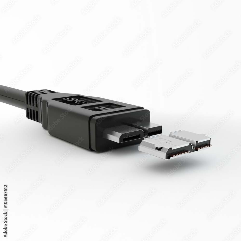 USB connector on whit ebackground