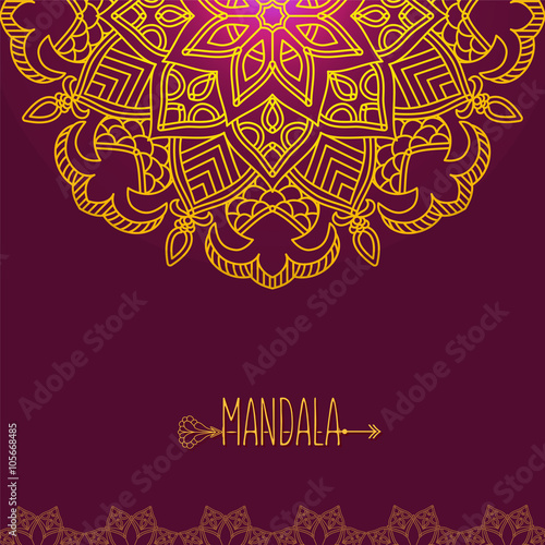 Vector card with glow mandala. Vector background. Ethnic decorat