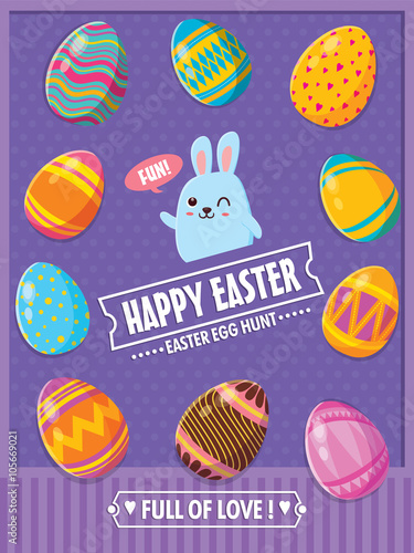 Vintage Easter Egg poster design with Easter bunny 