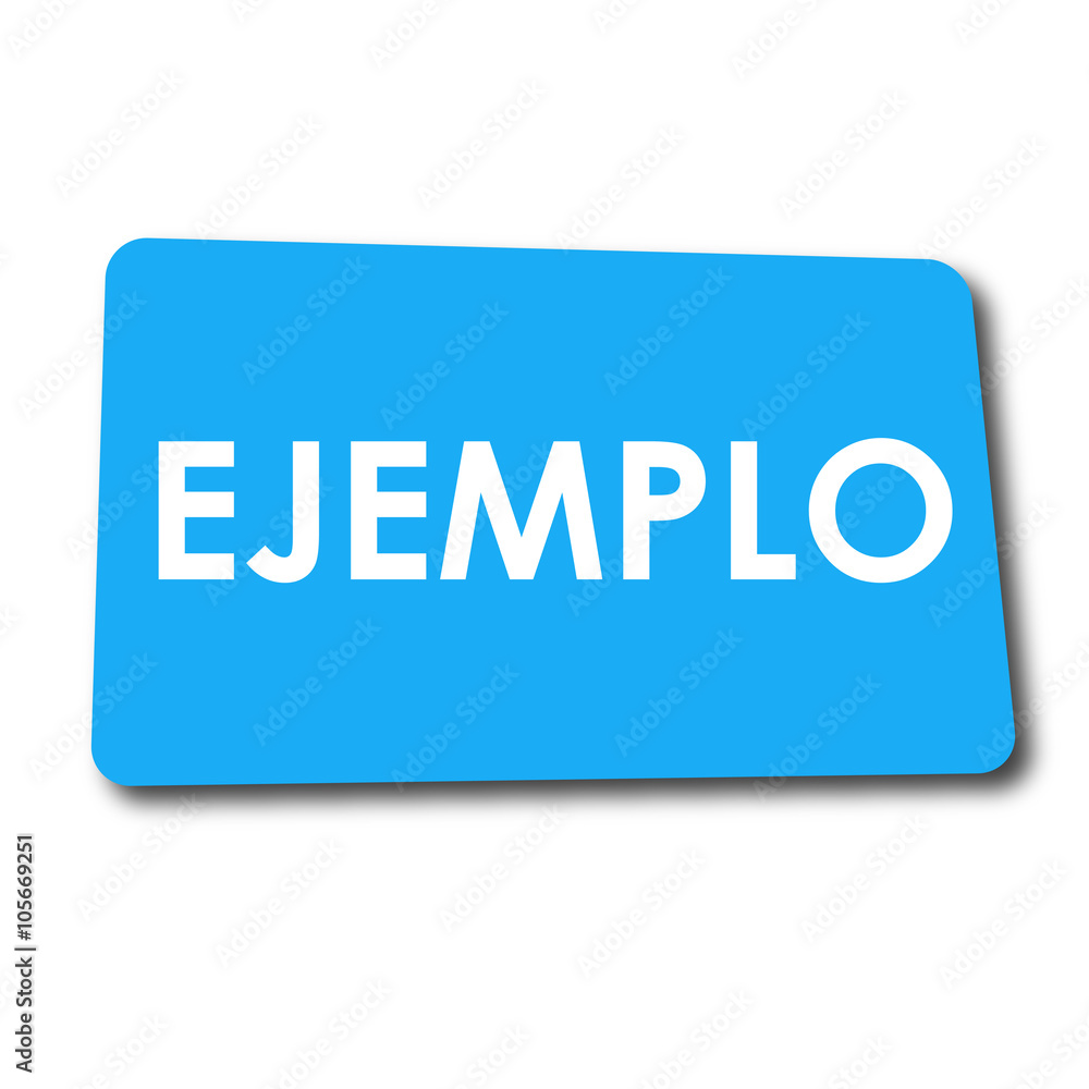 Icono plano EJEMPLO en rectangulo azul con sombra Icono plano EJEMPLO en rectangulo azul con sombra