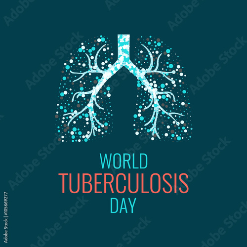 World Tuberculosis Day poster with illustration of lungs affected by tuberculosis. Tuberculosis awareness sign. Tuberculosis solidarity day. Vector illustration.