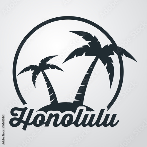 Icono plano Honolulu en isla en fondo degradado