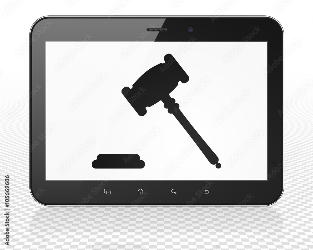 Law concept: Tablet Pc Computer with Gavel on display Law concept: Tablet Pc Computer with Gavel on display