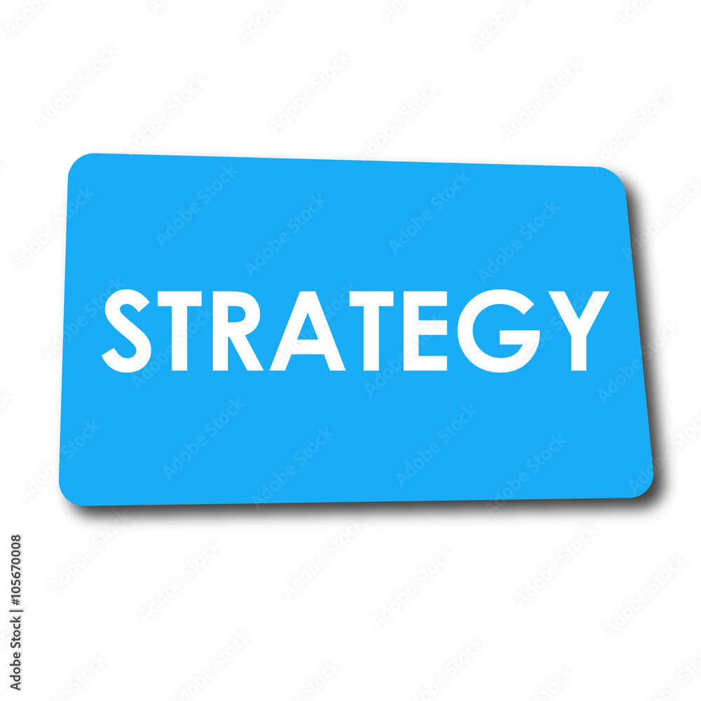Icono plano STRATEGY en rectangulo azul con sombra Icono plano STRATEGY en rectangulo azul con sombra