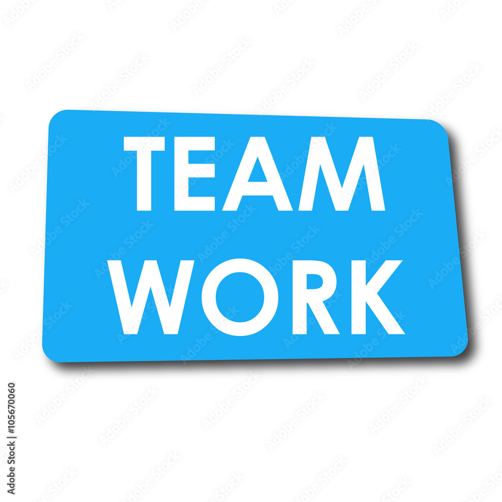 Icono plano TEAM WORK en rectangulo azul con sombra Icono plano TEAM WORK en rectangulo azul con sombra