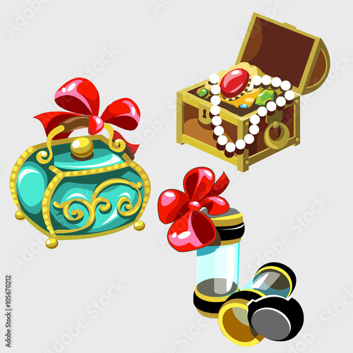 Open treasure chest and closed casket of Princess