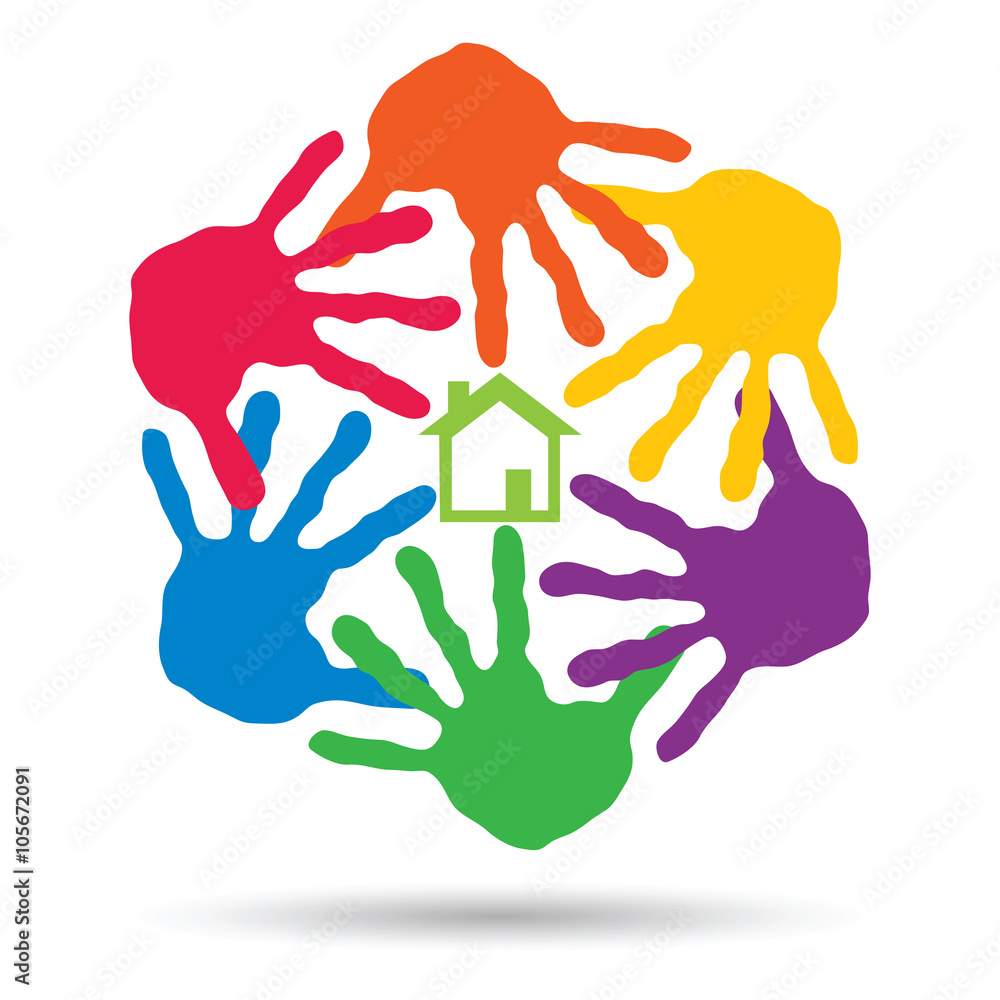 Obraz premium Vector concept circle of hands, green house symbol