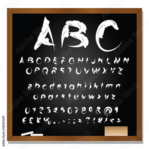 Vector collection of white sketch or scribble font on blackboard